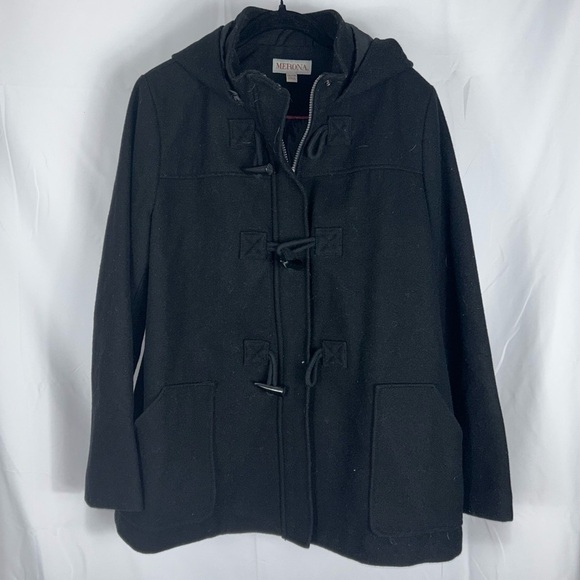 Merona Coat Wool Blend Toggle Zipper Long Sleeve Lined Winter Duffle Coat Hood - Picture 8 of 8